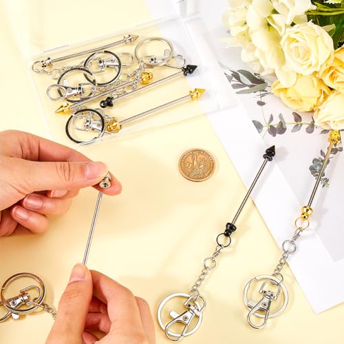 SUNNYCLUE 1 Box 9Pcs 3 Colors Beadable Keychains Bulk Metal Beaded Keychain Bars Blanks Gold Silver Black Key Chains Bar with Claw Clasps Bead Keys Chain for Women Keychains Making Supplies DIY Crafts - Image 3