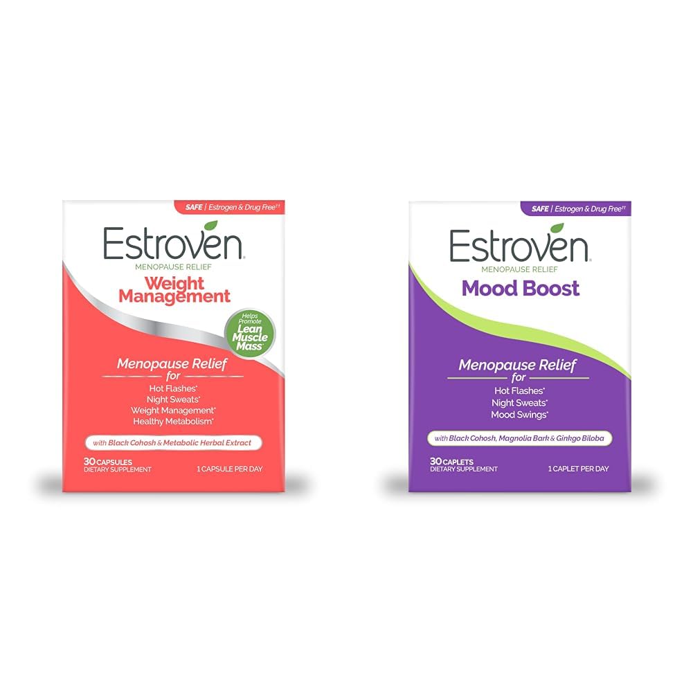Estroven Weight Management for Menopause Relief - 30 Ct. & Mood Boost for Menopause Relief - 30 Ct. - Clinically Proven Ingredients
