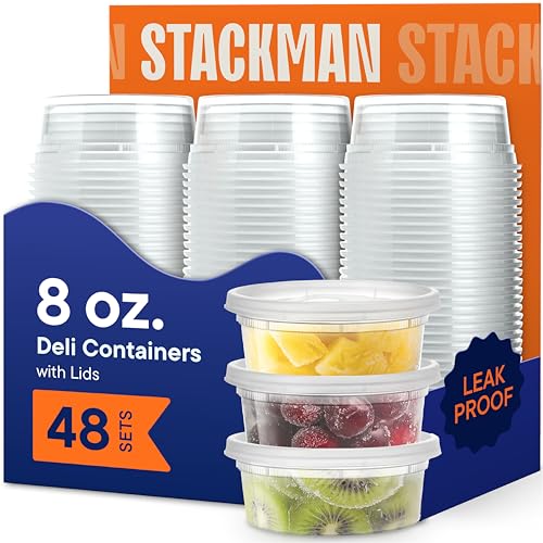 Stack Man 8 oz Deli Containers with Lids (48 Sets) –...
