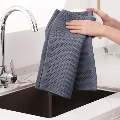 Image of Homaxy 100% Cotton Oversized Waffle Weave Kitchen Dish Towels, Ultra Soft Absorbent Quick Drying Cleaning Towel, 20 x 28 Inches, 4-Pack, Dark Grey