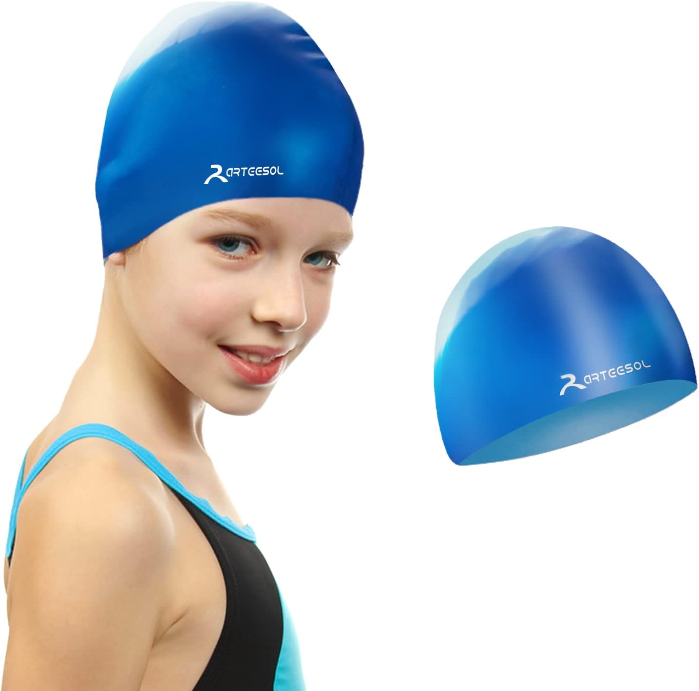 Swim Cap Kids - Silicone Swimming Cap for Kids for Long Hair Waterproof Kids Swim Cap Comfortable Fit for Boys Girls Children Junior Aged 5-17