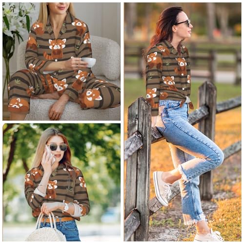 Image of Women'S Long Sleeve Pajama Set Soft Loungewear Button-Down Top & Elastic Waist Pants S- 2XL
