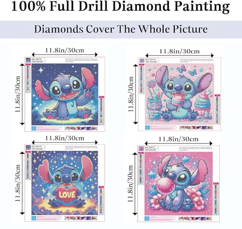Image of JAKI Diamond Art Kits for Adults-Cartoon Diamond Art Painting Kits for Adults,5D DIY Gem Art Kits for Home Wall Decor(4 Pack.12x12inch)