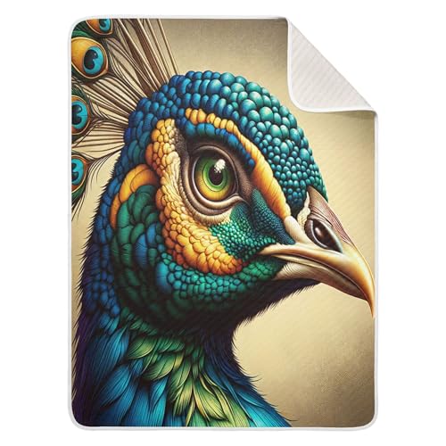Burbuja Peacock Head Baby Blanket for Boys Girls, Nursery Soft Warm Swaddling Receiving Baby Blankets, 30x40 in Toddler Blanket