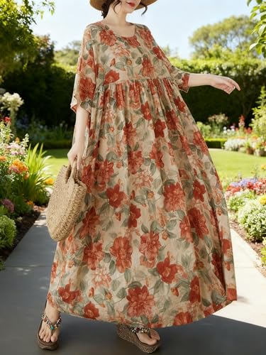 Image of Oversized Dress for Women Flowy Boho Plus Size Dresses Floral Print