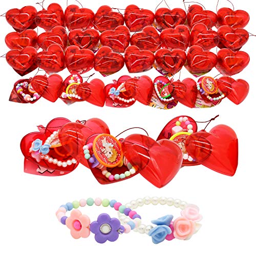 Kissdream 30 Valentines Hearts and 30 Valentines Cards,30 Bracelet and 29 Ring for the kids Valentines Gifts, Classroom Exchange Party Favors Toys, Cute Bulk Goodies for School Class Preschool Activities Age 3+ Years Old