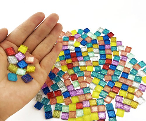 Amersumer 400 Pieces Assorted Colors Mosaic Tiles Glitter Crystal Mosaic For Home Decoration Crafts Supply，1 By 1 Cm #TOP1