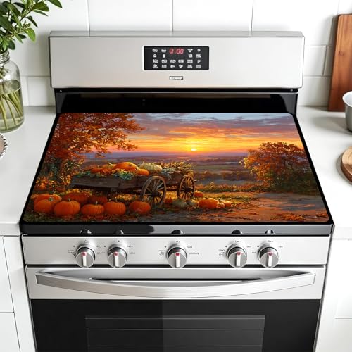 Image of Multi-Design Stove Cover for Glass /Electric Stoves - 3-in-1 Heat-Resistant Protector Mat, Non-Slip Drying Rack 28 inchx20 inch
