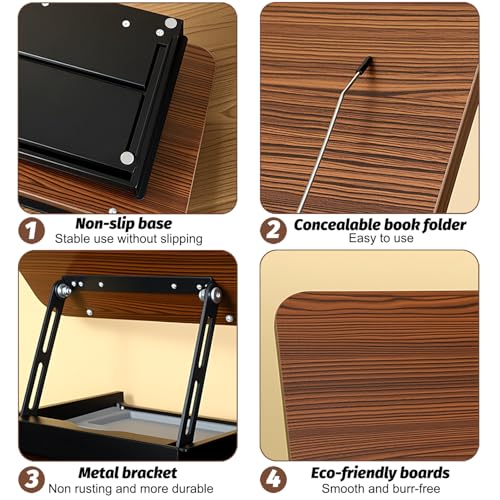 Soporte ajustable para leer hecho de madera natural con almacenamiento 4
