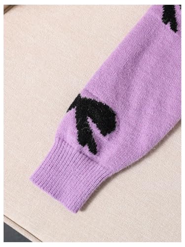 Image of BEAUDRM Girl's Cute Bow Sweater Crew Neck Long Sleeve Drop Shoulder Loose Pullover Tops