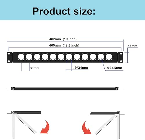 Miniatura 2 de QiaoYoubang Panel de componentes perforado de 12 conectores de 1U con bisagras Serie D para sonido de 19 pulgadas, AV, bastidores de equipos de