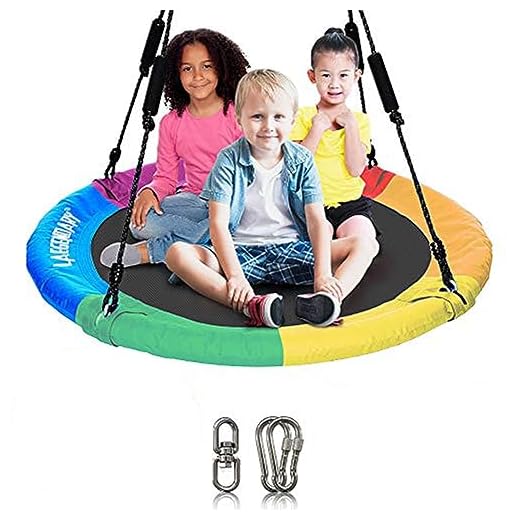 40 Inch Flying Saucer Tree Swing for Kids - Round Indoor Outdoor Swingset Toys - 700 Lbs Sensory Web Tire Swings - Durable Frame, Waterproof Yard Swings Set - 2 Tree Straps, 2 Carabiners, 1 Swivel