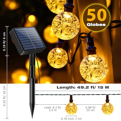 litogo Solar Lichterkette Aussen, 15M LED Lichterkette Außen Solar Wetterfest, 8 Modi Kristall Kugeln mit Memory-Funktion, Solarlichterkette Outdoor für Balkon, Garten, Terrasse, Partys, Warmweiß