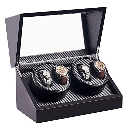 CO-Z Automatic Watch Winder Box | Dust-Proof Wooden Storage Box and Display Case| Retro Self-Winding Mechanical Watch Box with Durable Quiet Motor, 4 Winders, Black
