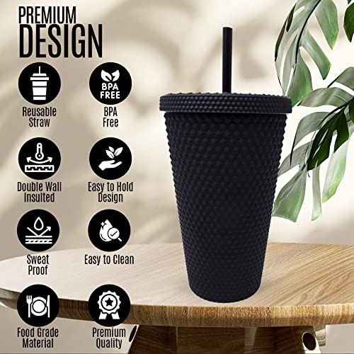 Nadia's Little Treasures Studded Tumbler Straw Lid - Plastic Double Walled Cold Cup for iced Coffee, Water, Slush or Smoothies, Your Home Cinema Cup (Matte Black 16OZ / 450ml) - Image 3
