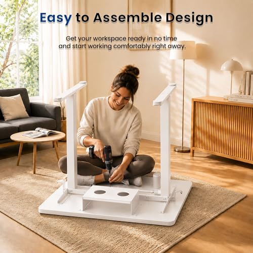 Image of 35 inch x 20 inch Electric Standing Desk, Compact Height Adjustable Desk for Small Spaces, Small Ergonomic Sit Stand Workstation for Home Office Bedroom Apartment (White)