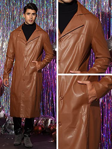 Image of Lars Amadeus PU Faux Leather Long Jacket for Men's Vintage Lapel Gothic Trench Coat Outwear