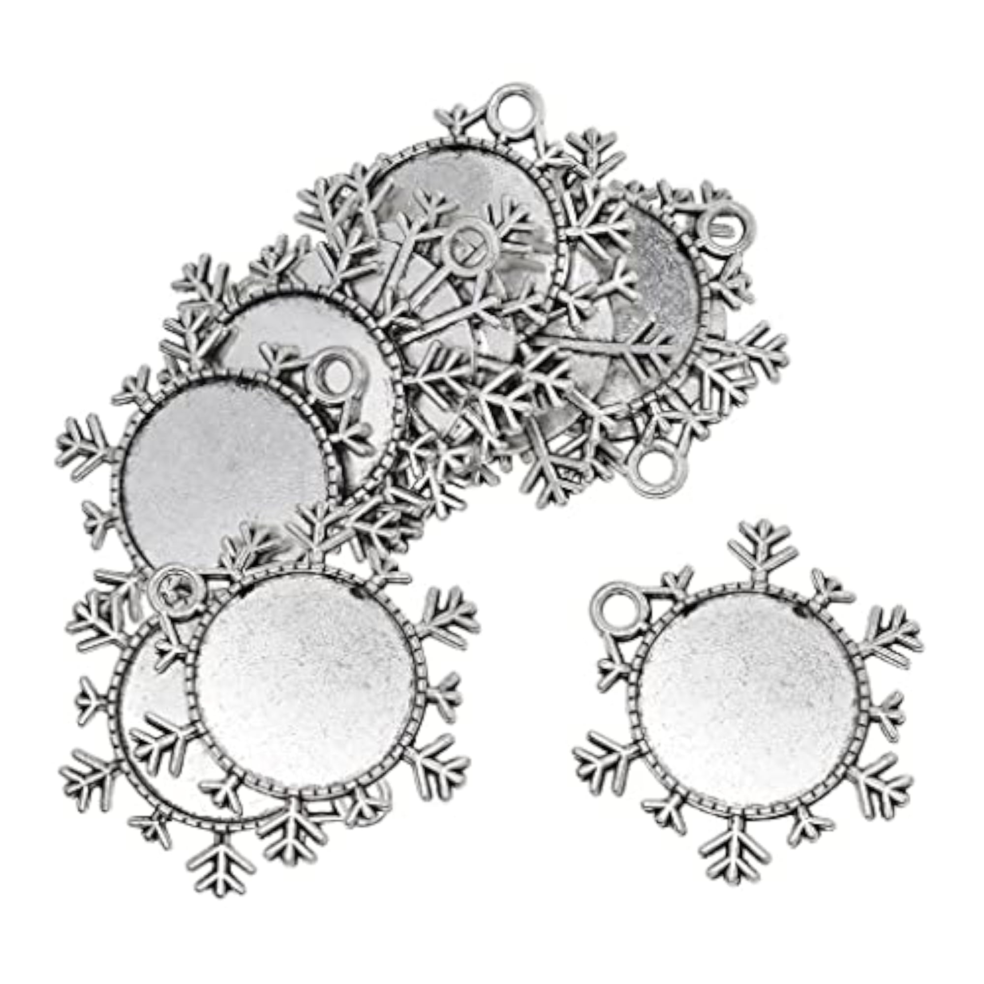 10 Pieces Vintage Christmas Snowflake Pendant Trays, Tibetan Silver
