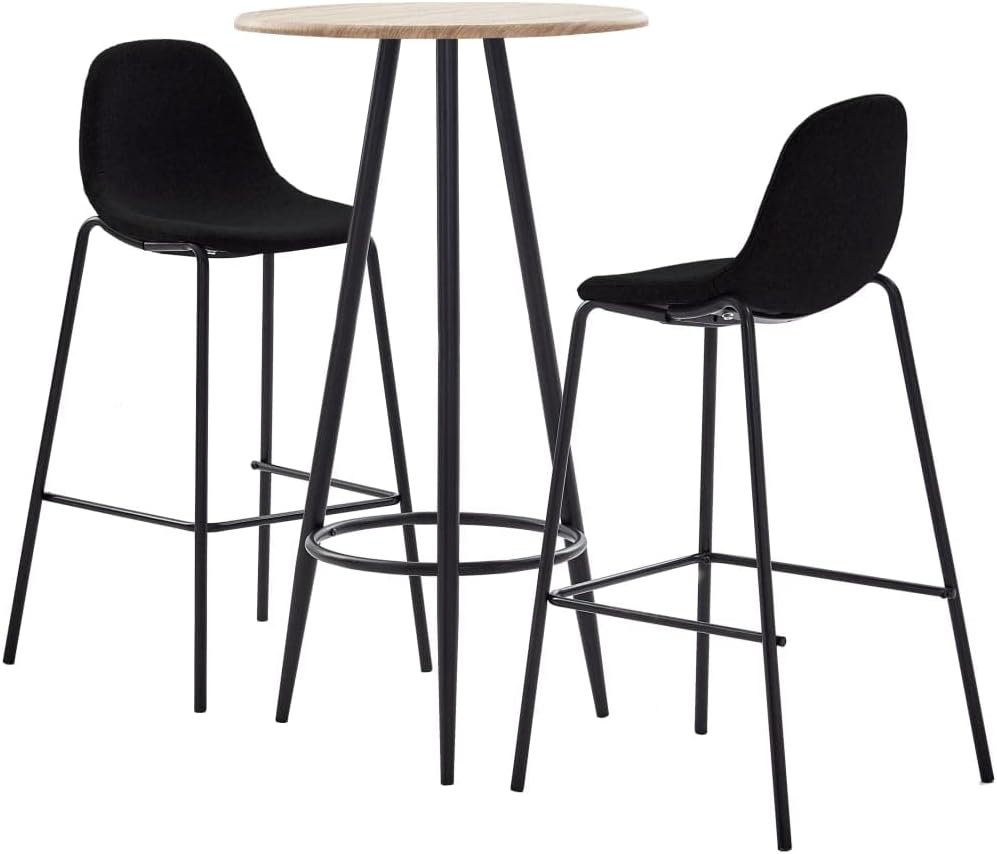 vidaXL Conjunto de Mesa Alta de Cocina con Taburetes Mesita y Sillas Elevadas Barra para Desayuno Salón Casa con Tapicería de Tela Negro 3 Piezas