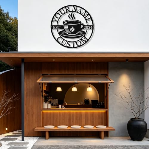 Image of Personalized Coffee Metal Sign, Custom Coffee Bar Signs, Custom Name Signs for Cafe Station, Coffee Wall Art Decor for Kitchen, Cafe Shop Decor, Cafe Lover Gift