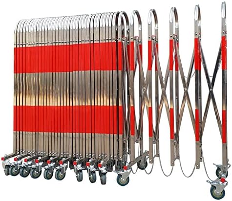 Retractable Mobile Traffic Barrier with Folding Door - Stainless Steel Safety Gate on Wheels for Industrial, Garage, School & Shopping Center Use