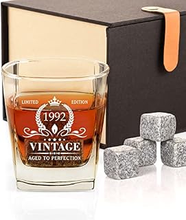 Triwol 31st Birthday Gifts for Men, Vintage 1992 Whiskey Glass and Stones Funny 31 Birthday Gift for Dad, Husband, Brother, Son, 31st Anniversary Present Ideas for Him, 31 Bday Decorations 12OZ