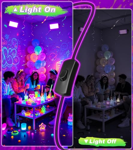 Image of TigQiang 100W 2 Pack LED Black Light IP66 Waterproof, Outdoor Blacklight Flood Light with Plug Switch Cord, for Halloween, Neon Glow in The Dark Party, Body Paint, Fluorescent Poster, Classroom