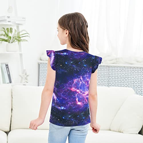 Image of JESKIDS Girls Short Sleeve Shirts Ruffle Tie Front Unicorn /Tie Dye Print Summer Tee Tank Tops 3-11 Years
