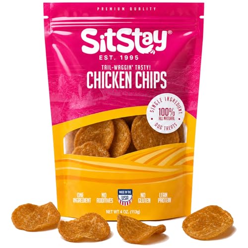 SitStay Chicken Chips Dog Treats Chicken Chips for Dogs - Single Ingredient Dog Treats - Dehydrated 80% Protein Low Fat - Training Rewards - All Breeds & Life Stages - Made in USA - 4 oz
