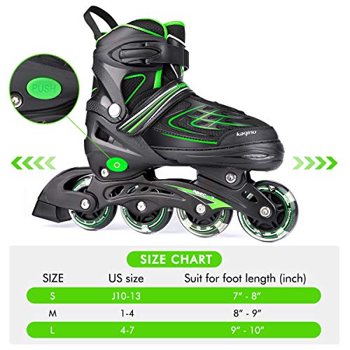 Kaqinu Adjustable Inline Skates, Outdoor Roller Blades Skates With Full Illuminating Wheels For Women, Kids, Girls And Boys (Green, M) #TOP5