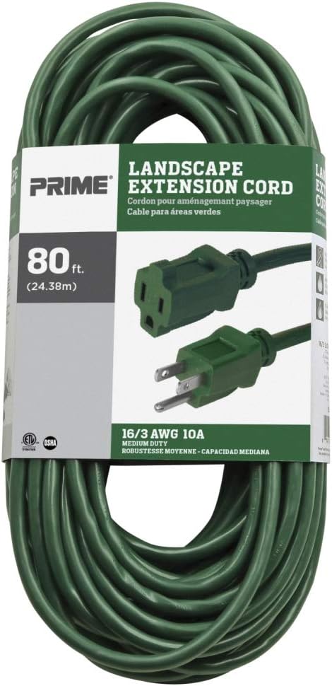 Prime Wire & Cable EC880633 80-Foot 16/3 SJTW Lawn and Garden Outdoor Extension Cord, Green