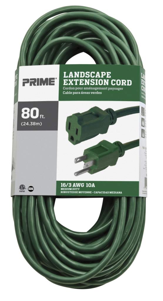 Prime Wire & Cable EC880633 Cable de extensión para césped y jardín de 80 pies 16/3 SJTW, color verde