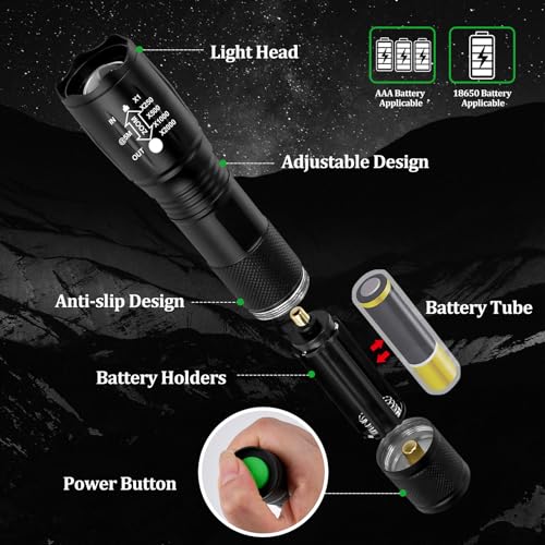 Image of Zoomable LED Flashlights 5 Modes Bright Tactical Torch High Lumens 2Pack
