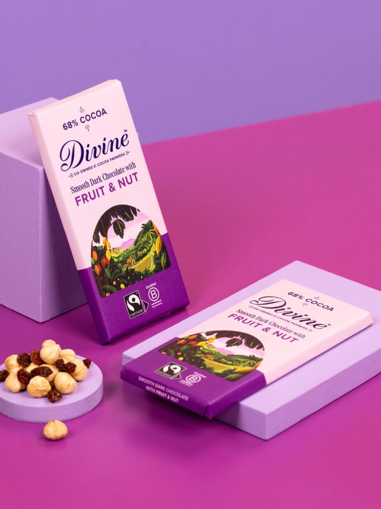 Divine 68% Cocoa Dark Chocolate with Fruit & Nut 90g Bar – Fairtrade Dark Chocolate – Juicy Fruit & Crunchy Nut Pieces – Ethical Premium Chocolate