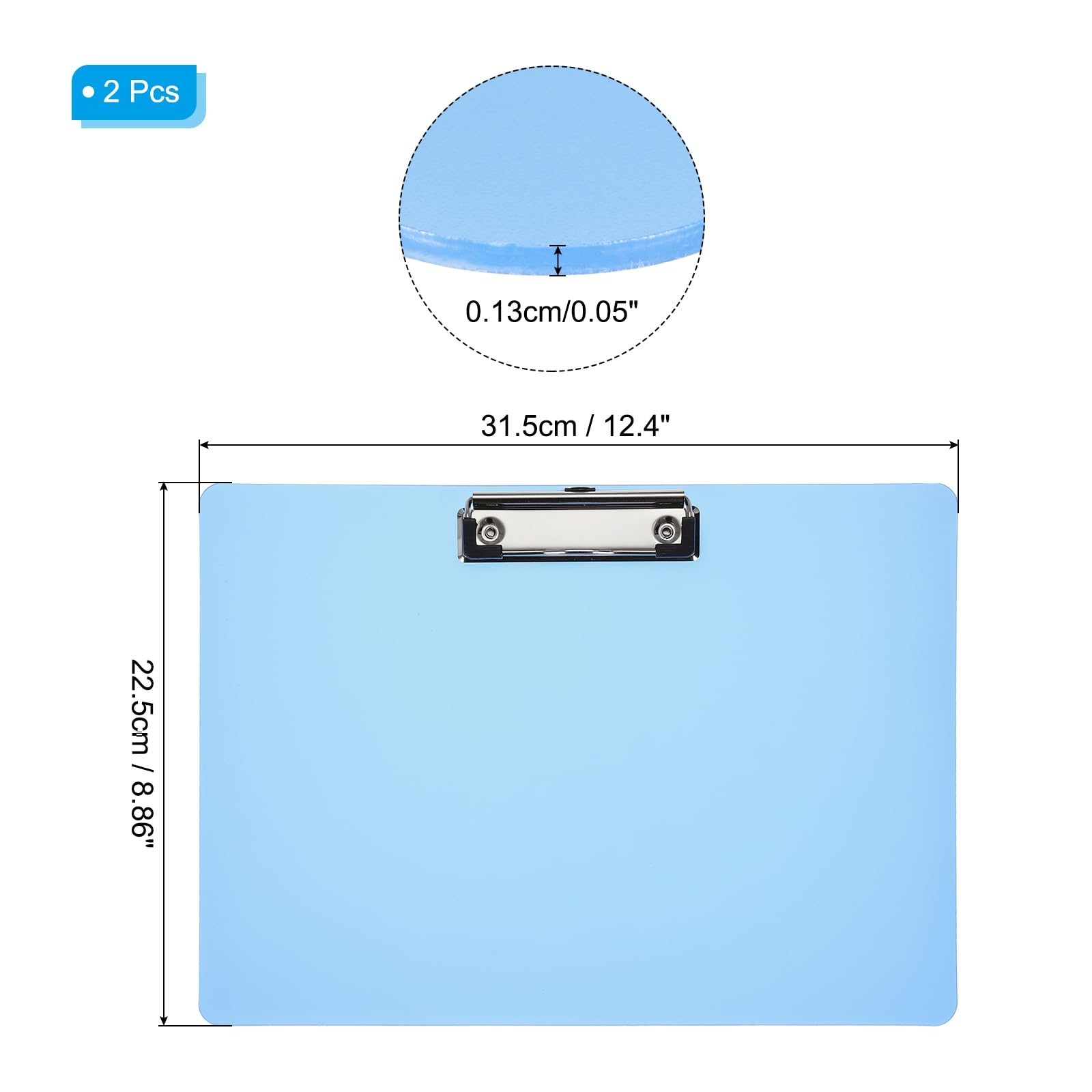 PATIKIL 12.4 x 8.86 Inch Clipboard Landscape, 2 Pack A4 PP Plastic Office Clipboards Low Profile Clip for Office Drawing Sketching Blue - Image 2