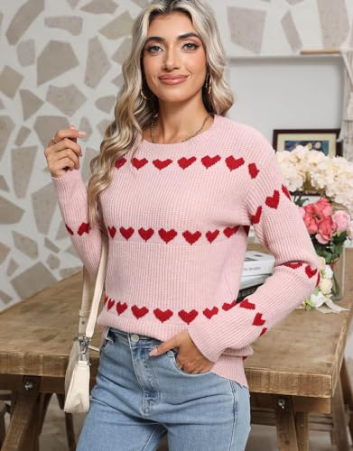 Image of Alsol Lamesa Women's Fall Pullover Sweaters Cute Hearts Long Sleeve Crewneck Casual Knitted Sweaters, X-Large