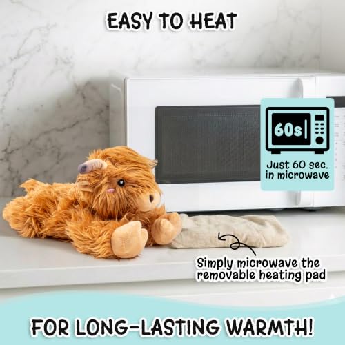 Image of Highland Cow Microwavable Stuffed Animal - 1.5 lb Unscented Heating Pad Plush, Soft Cozy Cute Cow Toy for Relaxation and Comfort, Gift for Women, Girls, Adults & Kids by Happy Fuel