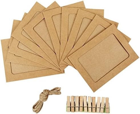YILOVE Cardboard Paper Picture Frames 5x7 Inch DIY Photo Frame with Clips and String, Brown