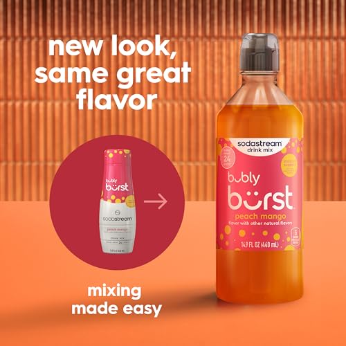 Image of Sodastream Bubly Burst Peach Mango New Pour Bottles, 14.9 FL OZ (Pack of 4)