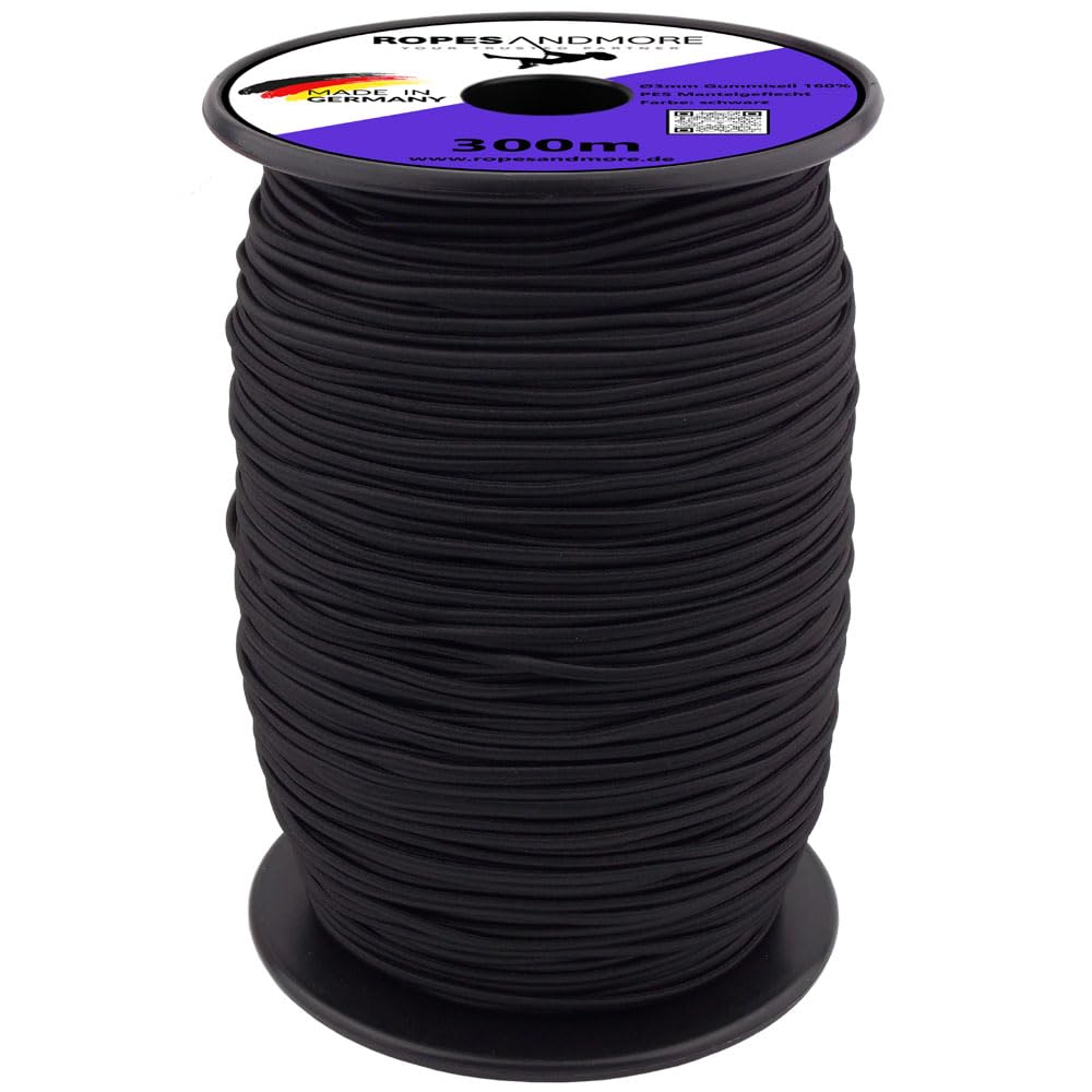 Expanderseil Gummiseil Gummi Seil 1mm–3mm | Gummikordel, Gummischnur für DIY, Camping & Haushalt | Ropes and More (Schwarz, 3mm - 100m)