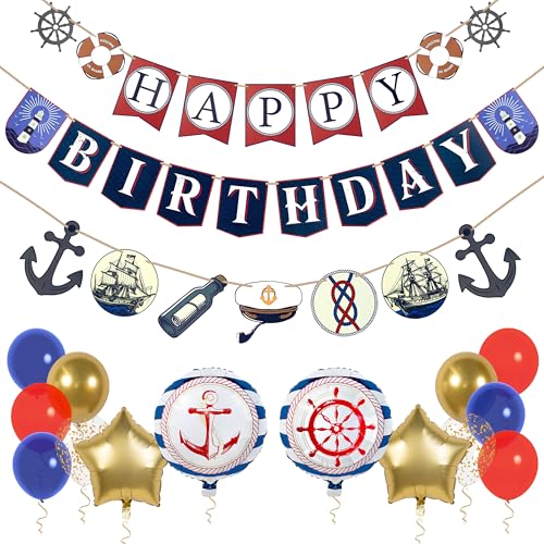 Pirese Nautical Birthday Banner, Nautical Birthday Decorations, Boat Party Decorations, Ocean Birthday Decorations | Cruise Birthday Decorations | Sailor Party Decorations | Cruise Party Decorations