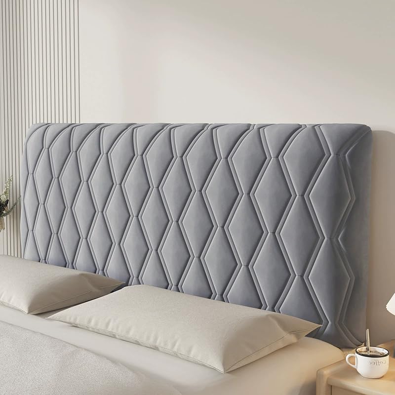 ZBELLO Velvet Stretch Headboard Slipcover with Filler Pad - Queen Size, Universal Backrest Protector for Bedroom Decor (O,200cm)