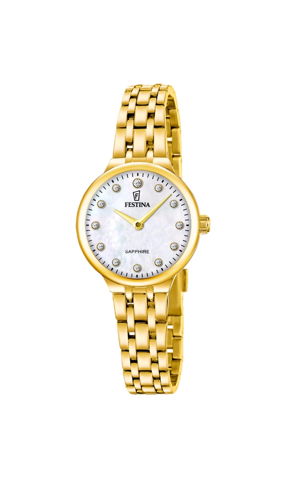 Festina Damenuhr Analog aus Edelstahl 316L Goldfarben | Quarzuhr, Widerstandsfähiges Saphirglas, Wasserdicht 5 ATM, F20745/1, Mademoiselle