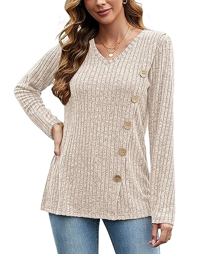 Image of JomeDesign Womens Sweaters Long Sleeve Shirts V Neck Sweatshirt Loose Casual Tunic Tops