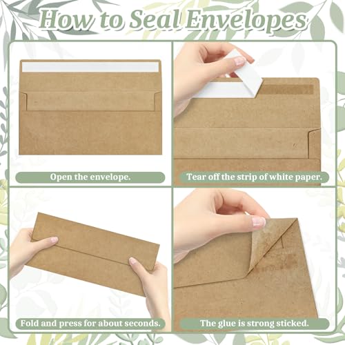 Image of 200 Pcs #10 Brown Kraft Envelopes Letter Size Self Seal, Business Envelope