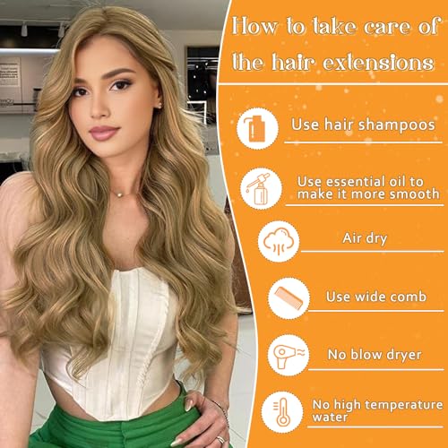 Image of YDDM Tape in Hair Extensions Human Hair, 20pcs 14 Inch Honey Blonde 100% Remy Human Hair for Women Straight Seamless Invisible Tape in Hair Extensions(27#, 14 Inch)