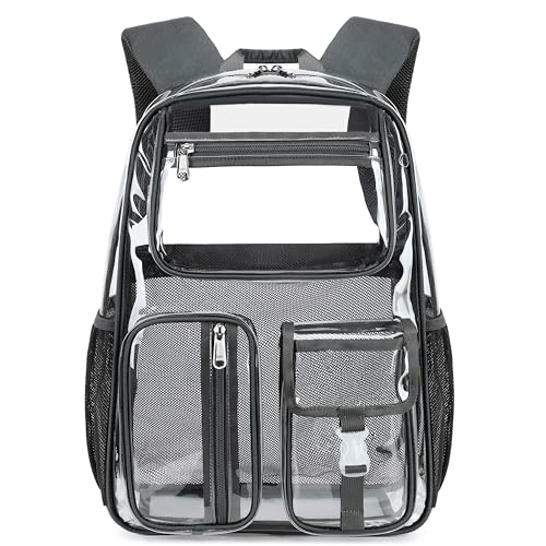 Image of Clear Backpack Heavy Duty For Stadiums Events,Dark Gray 16inch TPU BookBag | See Through Plastic Stitch Durable Design 6-Pocket For School Adults work Airport Quick Security,Large capacity backpack