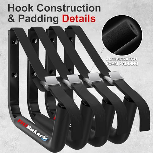 FitiRoker Kayak Storage Rack – 100LB Heavy Duty Kayak Wall Mount with Foam Padding & Straps | Kayak Rack for Garage, Wall Mounted Storage Hooks for Canoes, Paddle Boards, Ladders, Bikes (Square Tube)