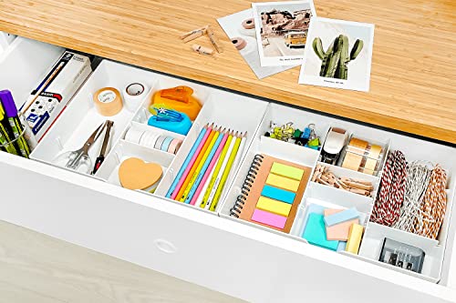 CAXXA 3 Slot Drawer Organizer with 4 Adjustable Dividers - Drawer Storage 7 Compartments Junk Drawer Organizer for Office Desk Supplies and Accessories, White - Image 5