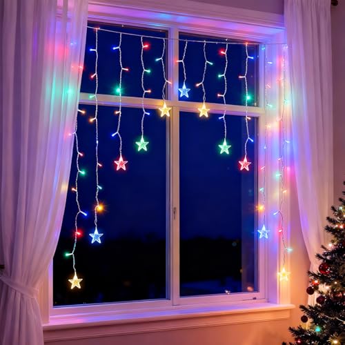 Aigostar Cortina de Luces LED, 3M + 1.5x1.2M, 82 LED, 8 Modos, Memoria y Temporizador, IP44, para Fiestas, Navidad, Jardín(RGB Multicolor)